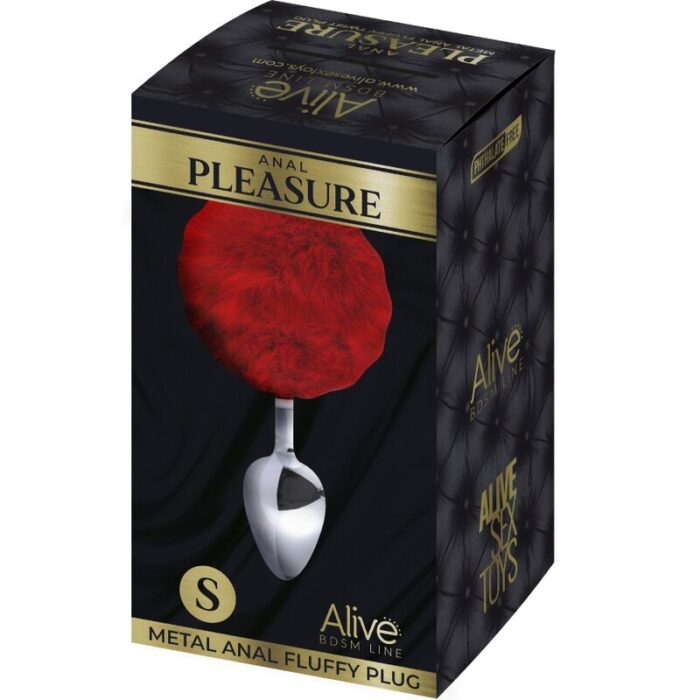 ALIVE – PLUG DE PRAZER ANAL METAL LISO FLUFFY VERMELHO TAMANHO S