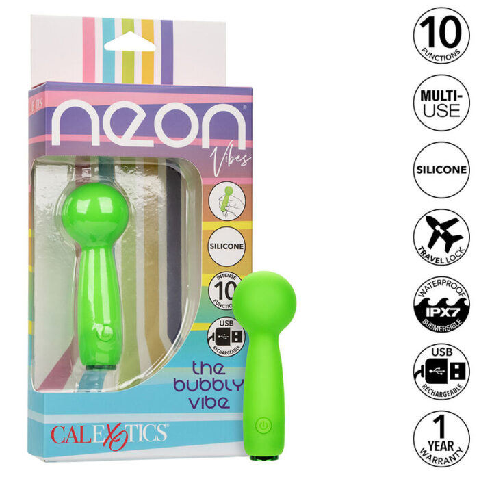 CALEXOTICS – NEON VIBES BUBBLY VIBE O MINI MASSAGEADOR 10 VIBRAÇÕES VERDE