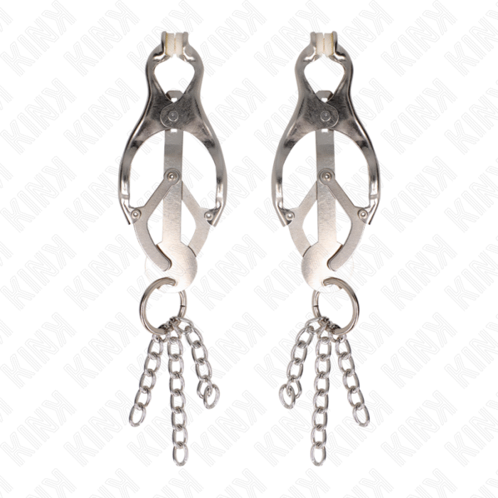 KINK – PINÇAS DE TREVO JAPONÊS COM PEQUENAS CORRENTES PRATA