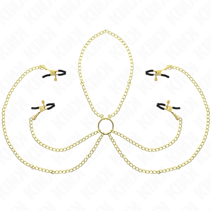 KINK – 4 PINÇAS DE BICO E CLITÓRITO AJUSTÁVEIS OURO