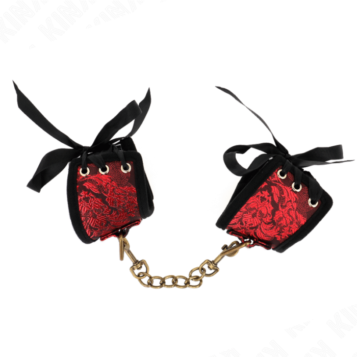 KINK – ALMOFADAS DE PULSO SCANDAL VERMELHO-PRETO DETALHES DE RENDA 24,5 CM X 6,5 CM