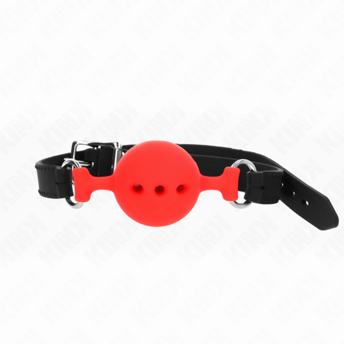 KINK – MORDAÇA COMPLETA DE SILICONE 55 x 2 CM COM BOLA DE 4,5 CM TAMANHO M VERMELHO AJUSTÁVEL 35-51 CM