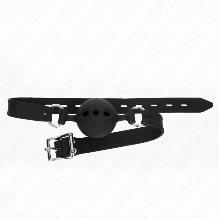 KINK – MORDAÇA COMPLETA DE SILICONE 55 x 2 CM COM BOLA DE 5 CM TAMANHO L PRETO AJUSTÁVEL 35-51 CM