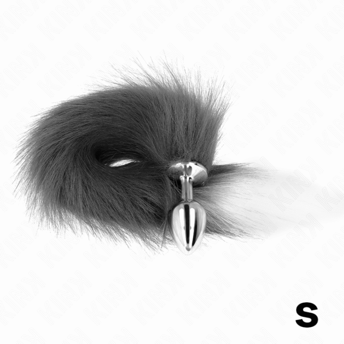 KINK – PLUG ANAL TAMANHO S 7 X 3 CM COM CAUDA SINTÉTICA 40 CM CINZENTO E BRANCO