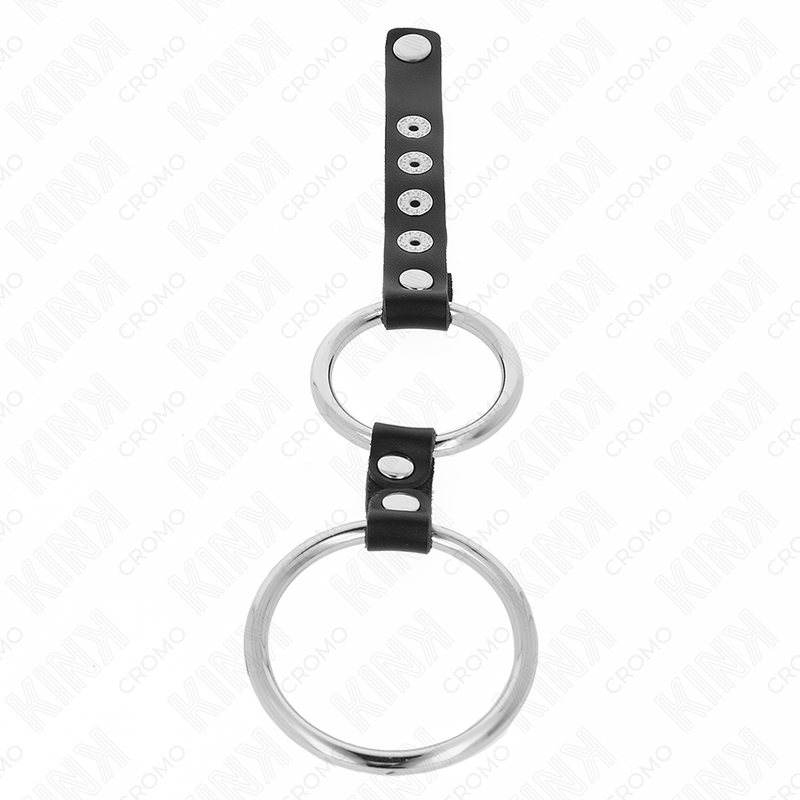 KINK - ANEL DE PÊNIS DUPLO DE METAL DE 3,8 CM A 5 CM CONECTADO COM COURO - Image 3