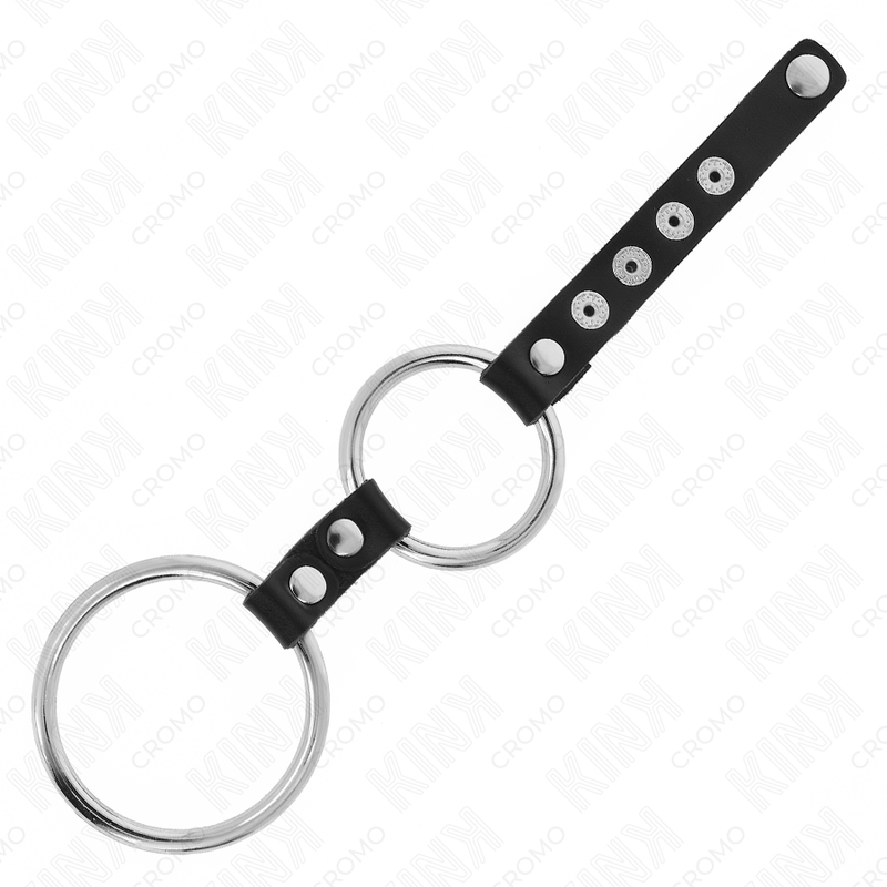 KINK - ANEL DE PÊNIS DUPLO DE METAL DE 3,8 CM A 5 CM CONECTADO COM COURO - Image 4