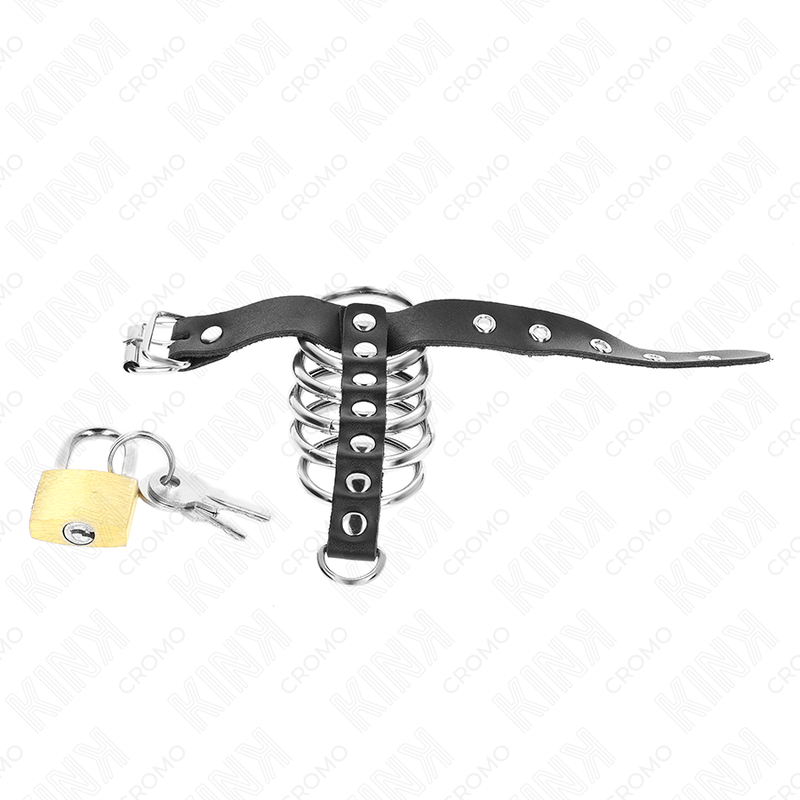 KINK - ANEL DE COURO PARA O PÊNIS COM TIRA DE TRAVA 21 X 2 CM E 5 ANÉIS DE METAL DE 3 CM A 4 CM - Image 5