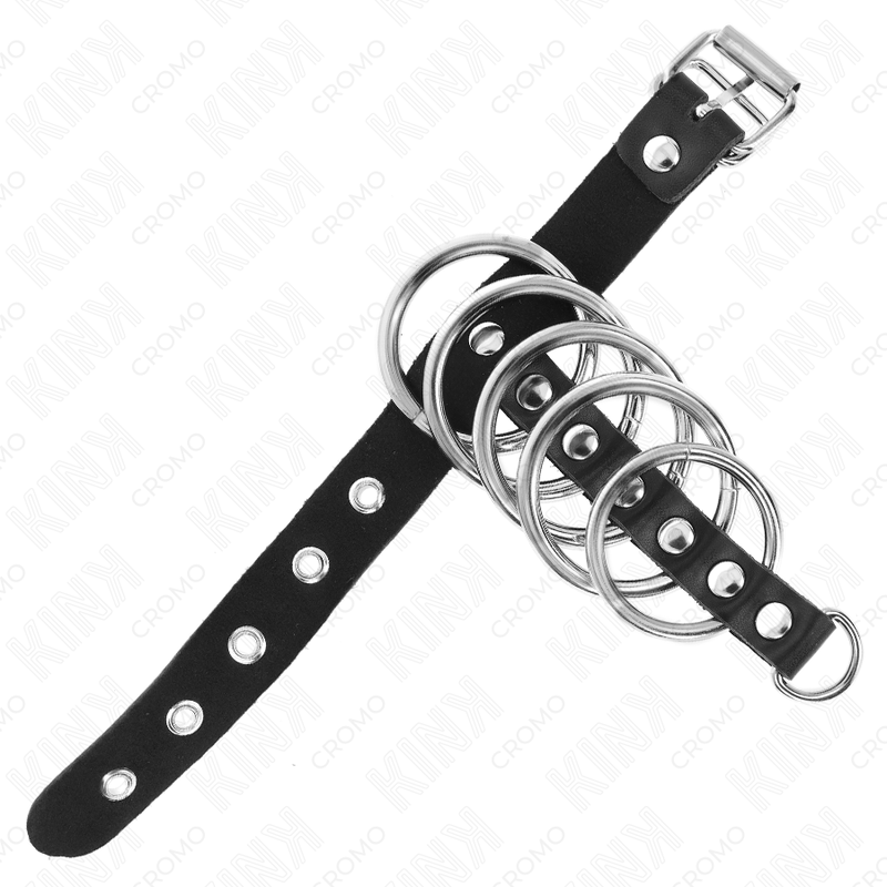 KINK - ANEL DE COURO PARA O PÊNIS COM TIRA DE TRAVA 21 X 2 CM E 5 ANÉIS DE METAL DE 3 CM A 4 CM - Image 4