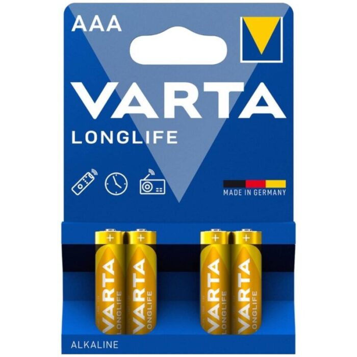 VARTA – BATERIA ALCALINA AAA DE LONGA DURAÇÃO LR03 BLISTER*4