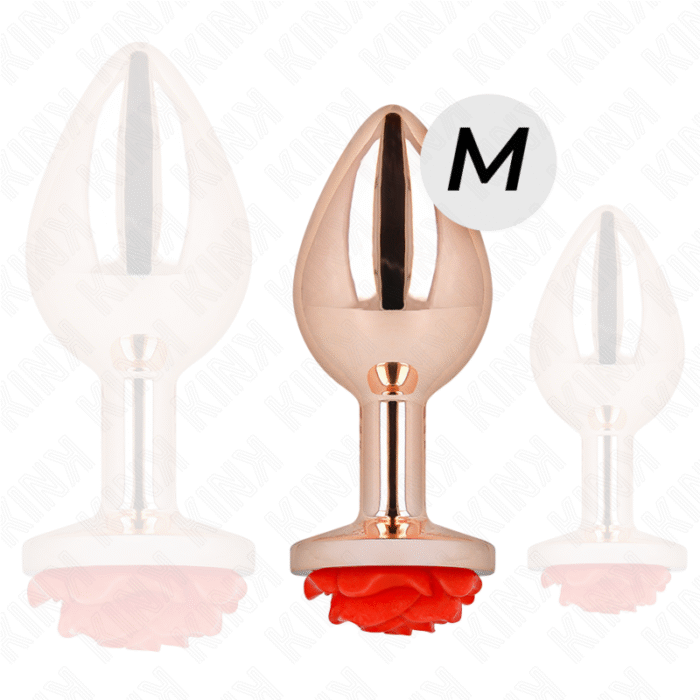 KINK – PLUG ANAL DE OURO ROSA COM ROSA VERMELHA M