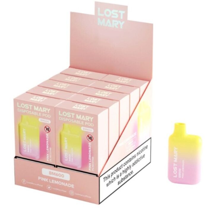 LOST MARY – (EXPOSITOR PROFESSIONAL PACK -10 UNIDADES) BM600 NICOTINE VAPER 2% DESCARTÁVEL PINK LIMONADE