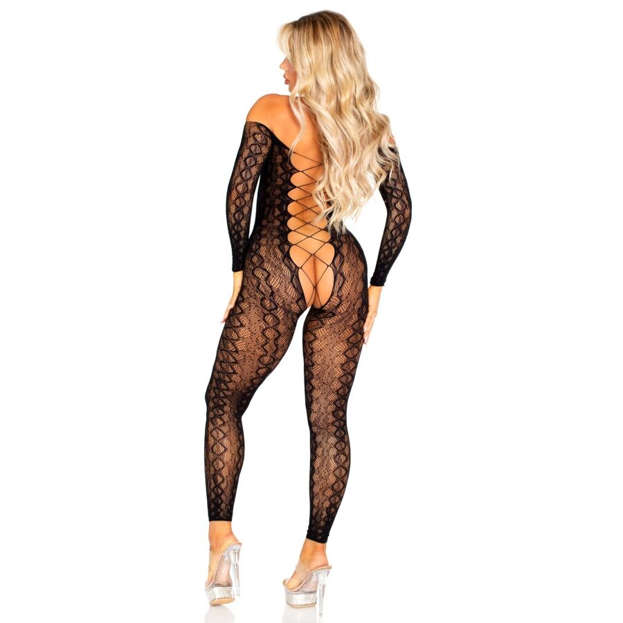 LEG AVENUE - BODYSTOCKING SEM FUNDO EM RENDA DE COBRA EXÓTICA PRETA - Image 2