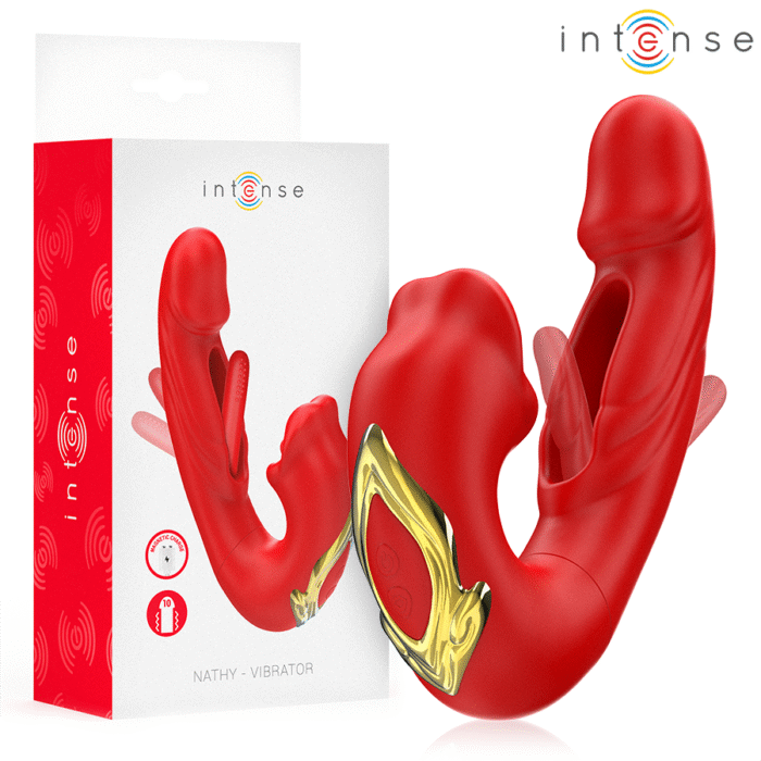 INTENSE – NATHY VIBRADOR DUPLO COM BOCA ESTIMULANTE MULTIFUNÇÕES VERMELHO