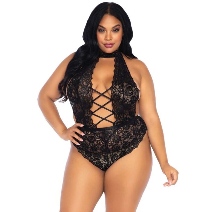 LEG AVENUE – FLORAL RENDA CROTHLESS TEDDY PLUS SIZE