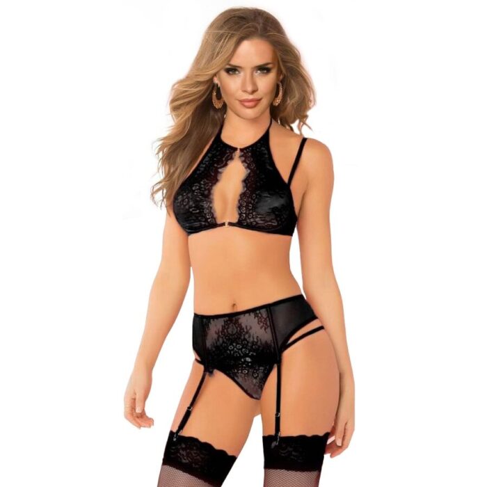 QUEEN LINGERIE – CONJUNTO SUTI + LIGA E TANGA TAMANHO L/XL