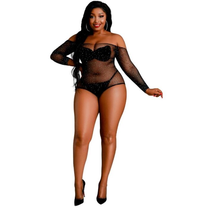 MOONLIGHT – MODELO 9 BODY MANGA COMPRIDA PRETO BRILHANTE PLUS SIZE