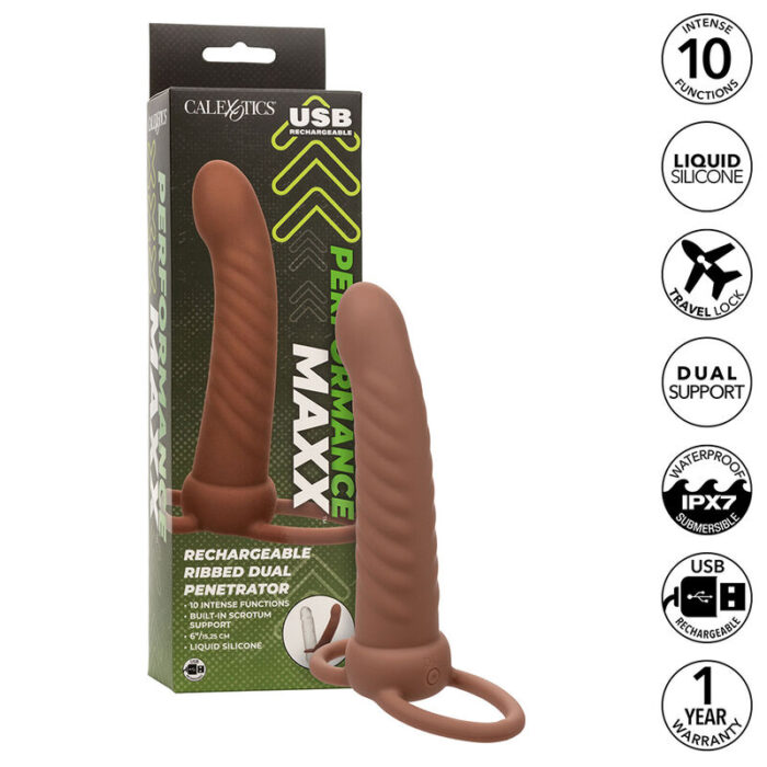 CALEXOTICS – MAXX RIBBED DUAL PENETRATOR 10 VIBRAÇÕES MARROM