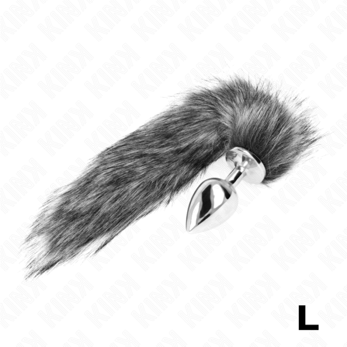 KINK – PLUG ANAL TAMANHO L 10 X 4 CM COM CAUDA SINTÉTICA 40 CM CINZA