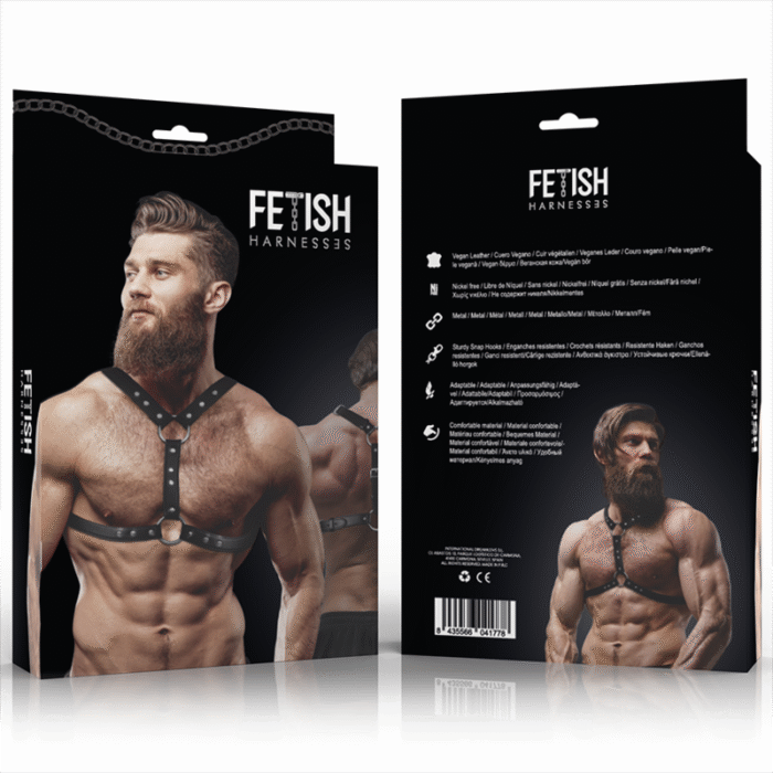 FETISH SUBMISSIVE ATTITUDE – ARNÊS DE PEITO DE COURO ECO COM APOIO DUPLO E PREGOS PARA HOMENS