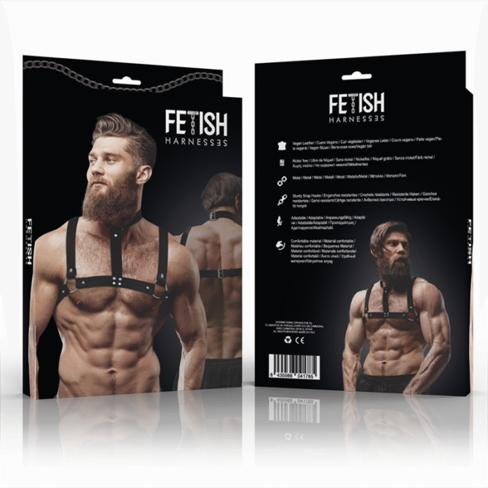 FETISH SUBMISSIVE ATTITUDE – ARNÊS DE PEITO DE COURO ECO AJUSTVEL COM COLAR PARA HOMENS