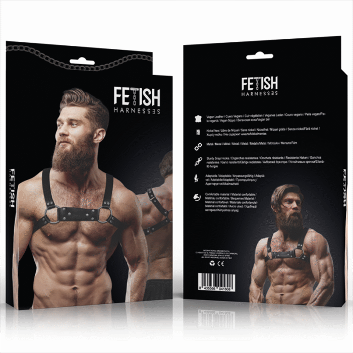 FETISH SUBMISSIVE ATTITUDE – ARNÊS DE PEITO BULLDOG DE COURO ECO MASCULINO TAMANHO M/L