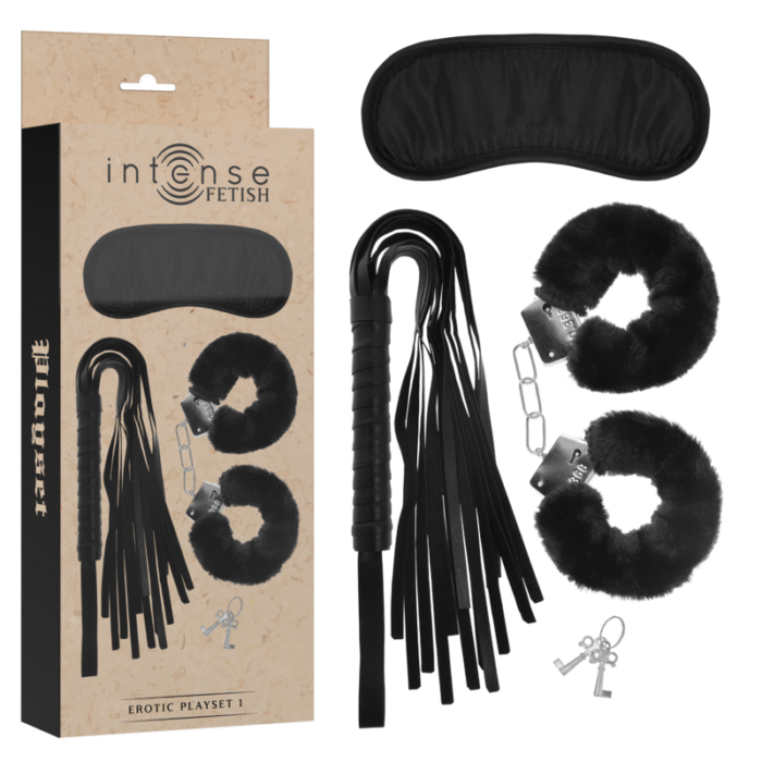 INTENSE – FETISH PLAYSET ERÓTICO 1 COM ALGEMAS, MSCARA CEGA E FLOGGER