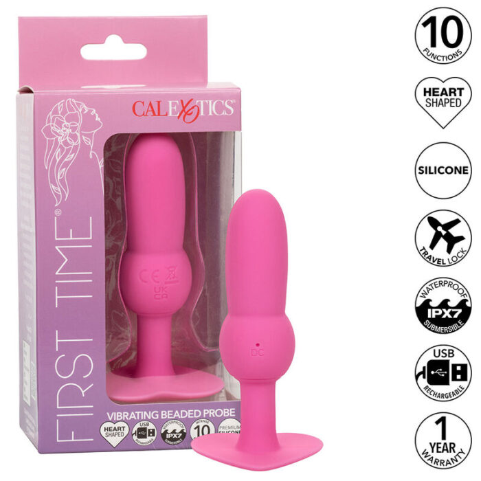 CALEXOTICS – FIRST TIME PLUG ANAL SONDA DE CONTAS 10 VIBRAÇÕES ROSA