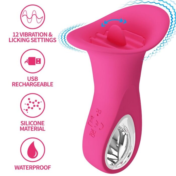 PRETTY LOVE – CLYDE VIBRADOR ORAL LÍNGUA VIBRANTE 12 VIBRAÇÕES ROSA